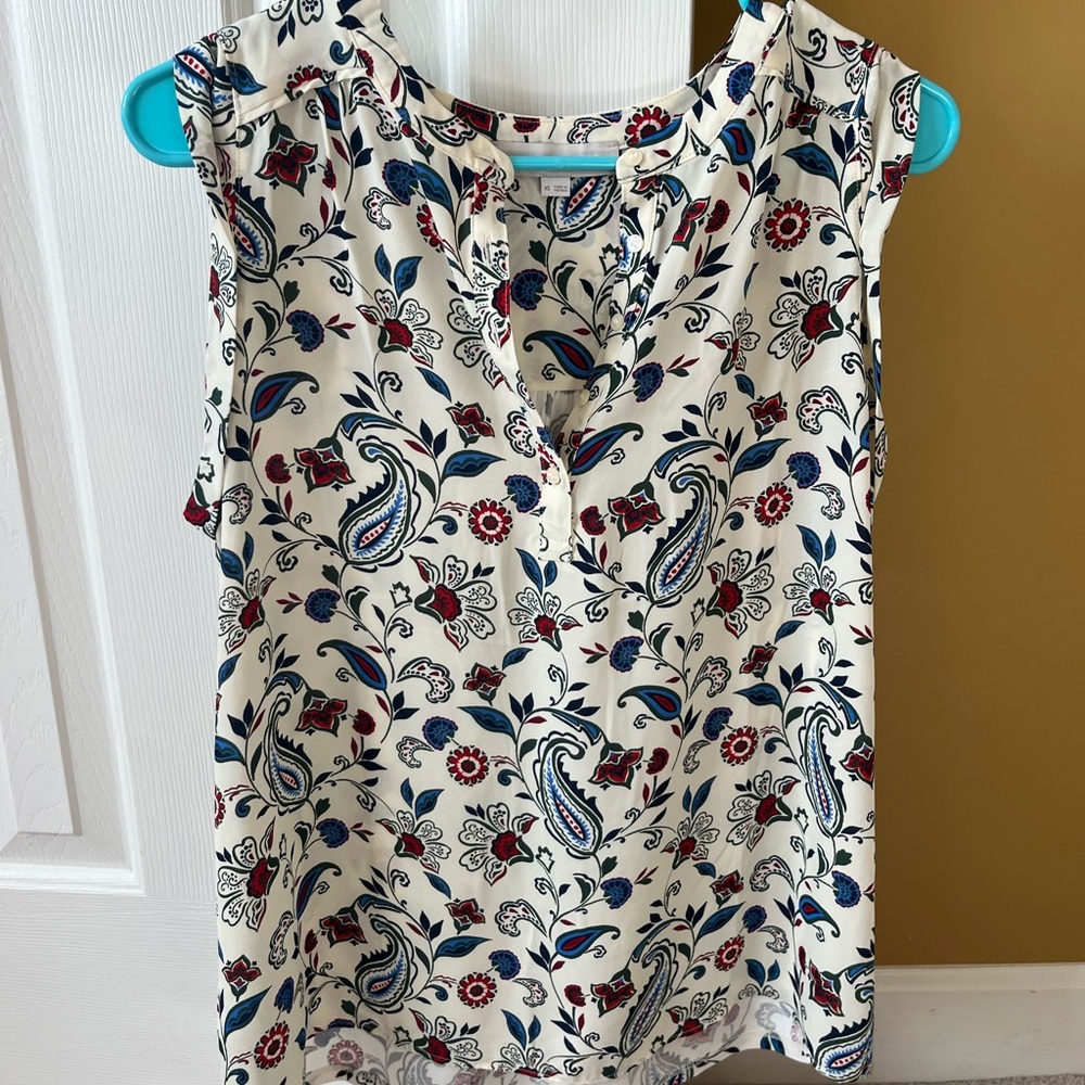LOFT Cream and Red Paisley Blouse